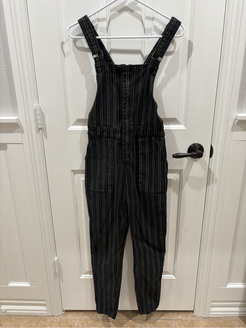 RVCA Striped Black Zip Front Women's Slim Fit Overalls